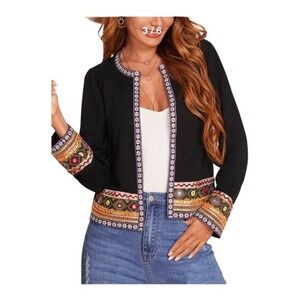 Boho Jacket Open.W/ Ribbon Embellishment Size XXL‎